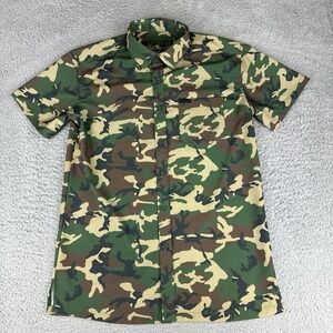 Warrior Brand Shirt Mens Small Green Camo Performance Button Up Lightweight Flex